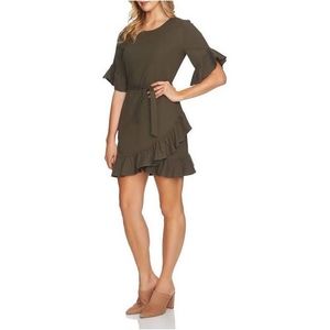Asymmetrical Ruffled Mini Dress Green